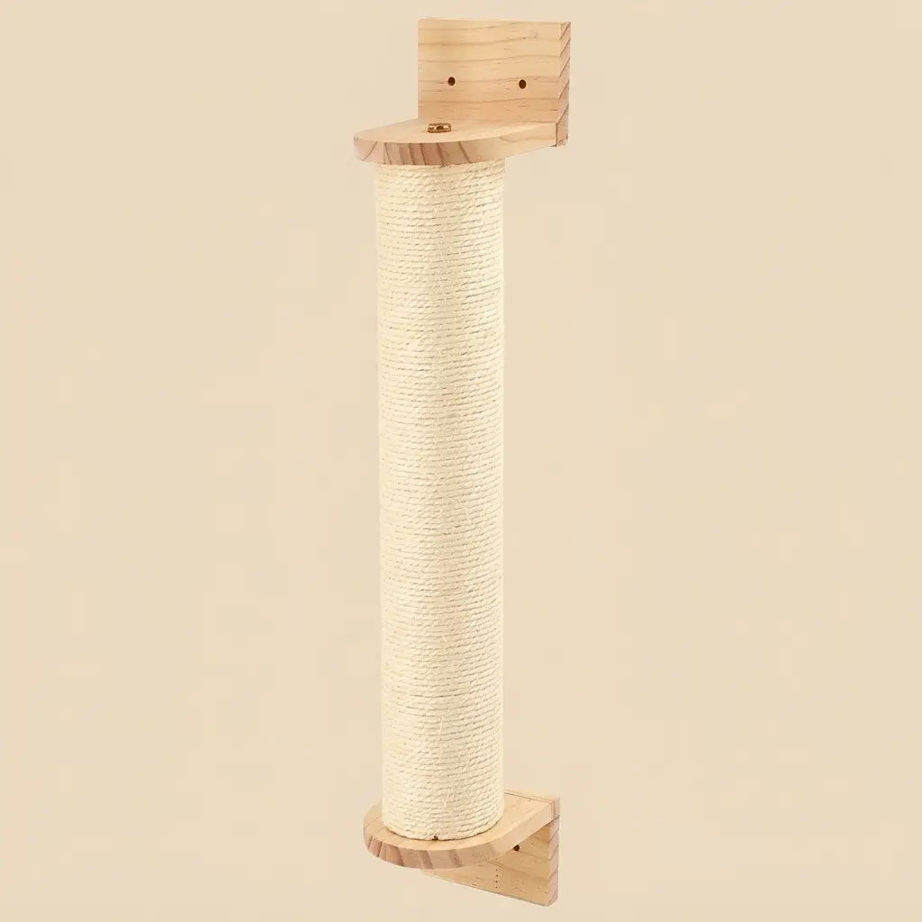 arbre à chat mural bois avec poteau griffoir vertical en corde sisal