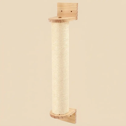 arbre à chat mural bois avec poteau griffoir vertical en corde sisal