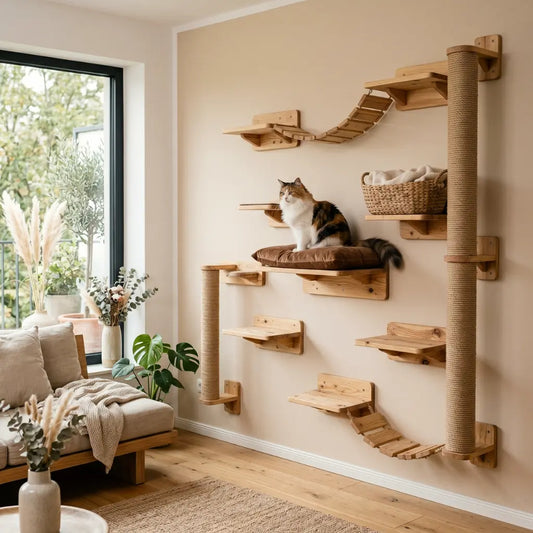 arbre à chat mural maine coon intégré dans salon design avec parcours mural pour chat