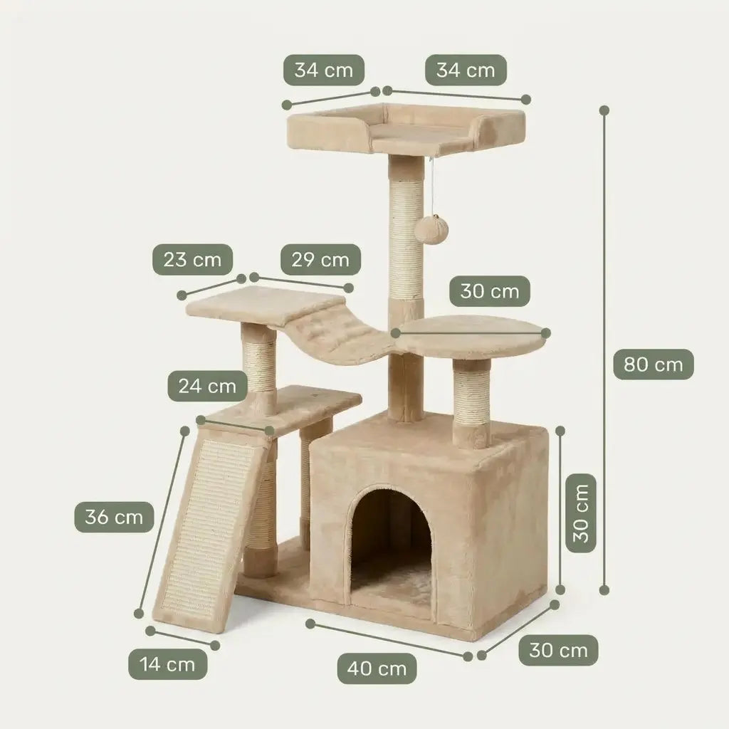 Arbre à chat petit avec passerelle suspendue, niche de repos, plateforme d'observation et couchage en hauteur
