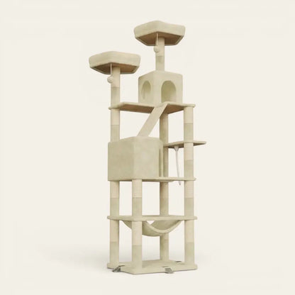 Arbre à chat pour gros chat avec double niche spacieuse, hamac suspendu, plateformes renforcées et couchages en hauteur