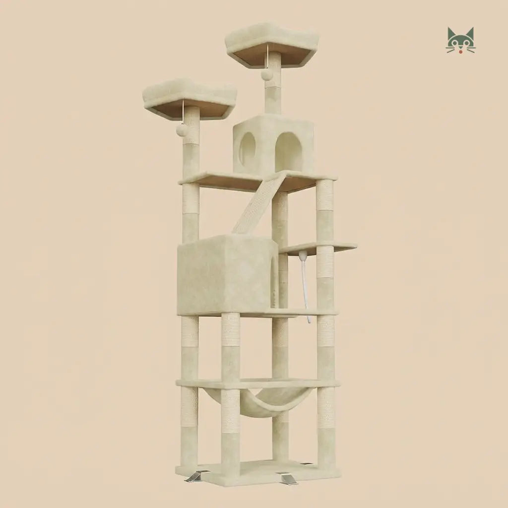 arbre à chat pour gros chat beige avec niches confortables et supports robustes