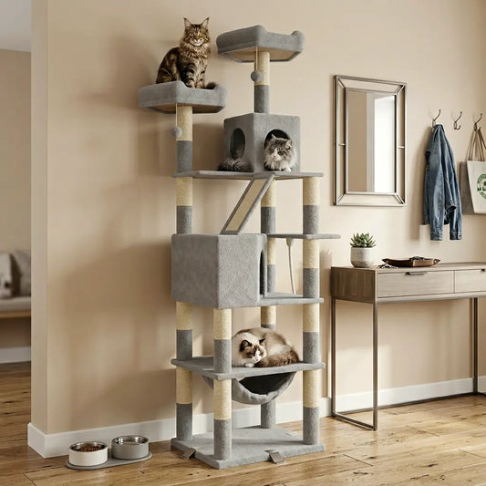 arbre à chat pour gros chat avec plusieurs niveaux et espaces de repos pour plusieurs chats