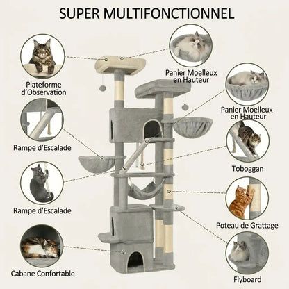 arbre à chat pour gros chat multifonction avec plateformes larges, hamacs et poteaux solides  