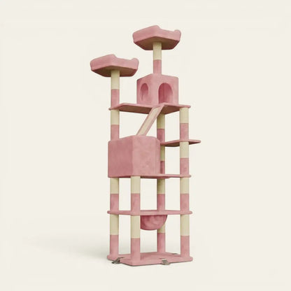 Arbre à chat pour gros chat rose avec espaces de repos en hauteur, niches douillettes et structure stable pour chats adultes