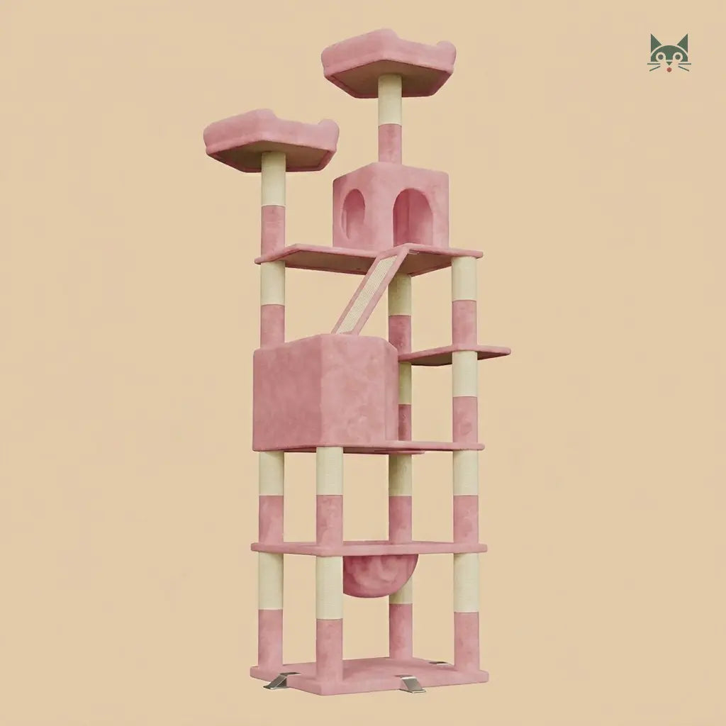 arbre à chat pour gros chat rose avec plateformes spacieuses et design robuste pour chats lourds