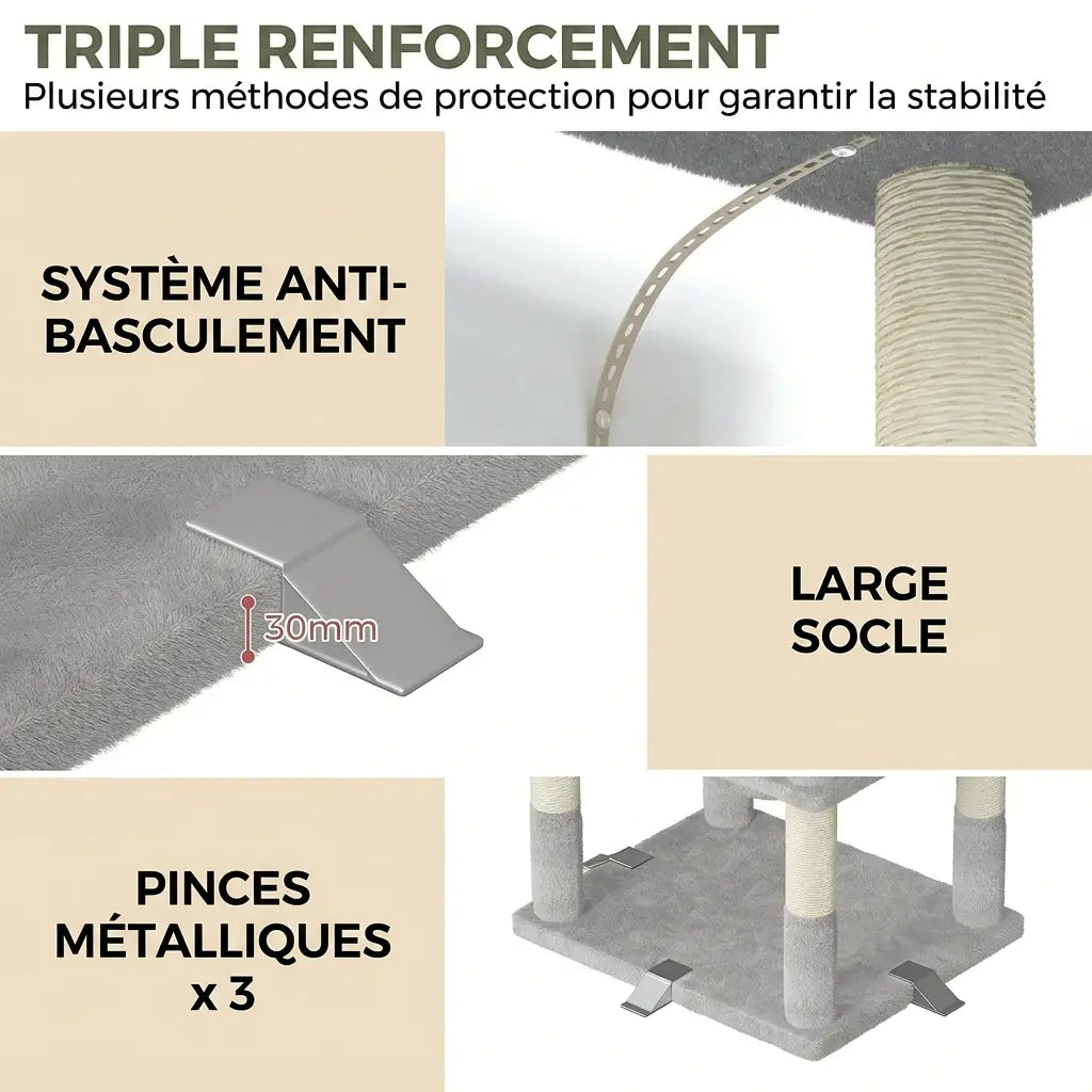 arbre à chat pour gros chat avec système anti basculement et base large pour plus de stabilité