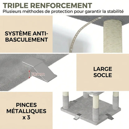 arbre à chat pour gros chat avec système anti basculement et base large pour plus de stabilité
