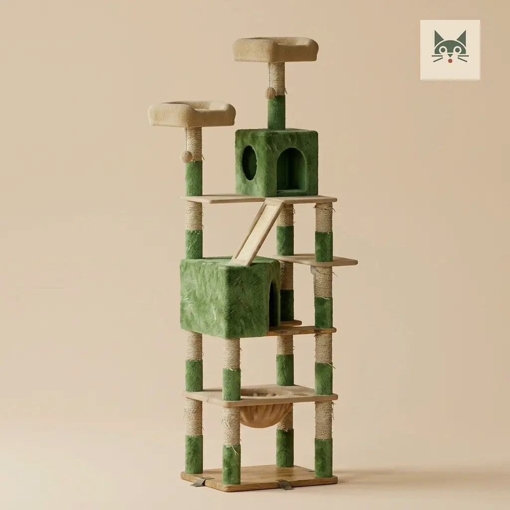 arbre à chat pour gros chat vert avec plateformes larges et structure renforcée pour chats lourds