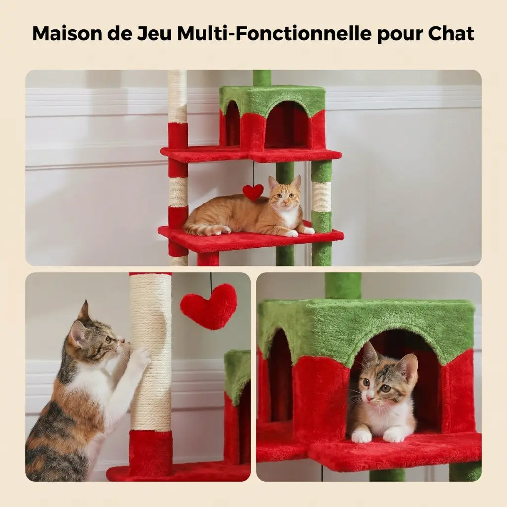 arbre à chat sapin de Noël multifonction avec plateformes et cachettes pour chat