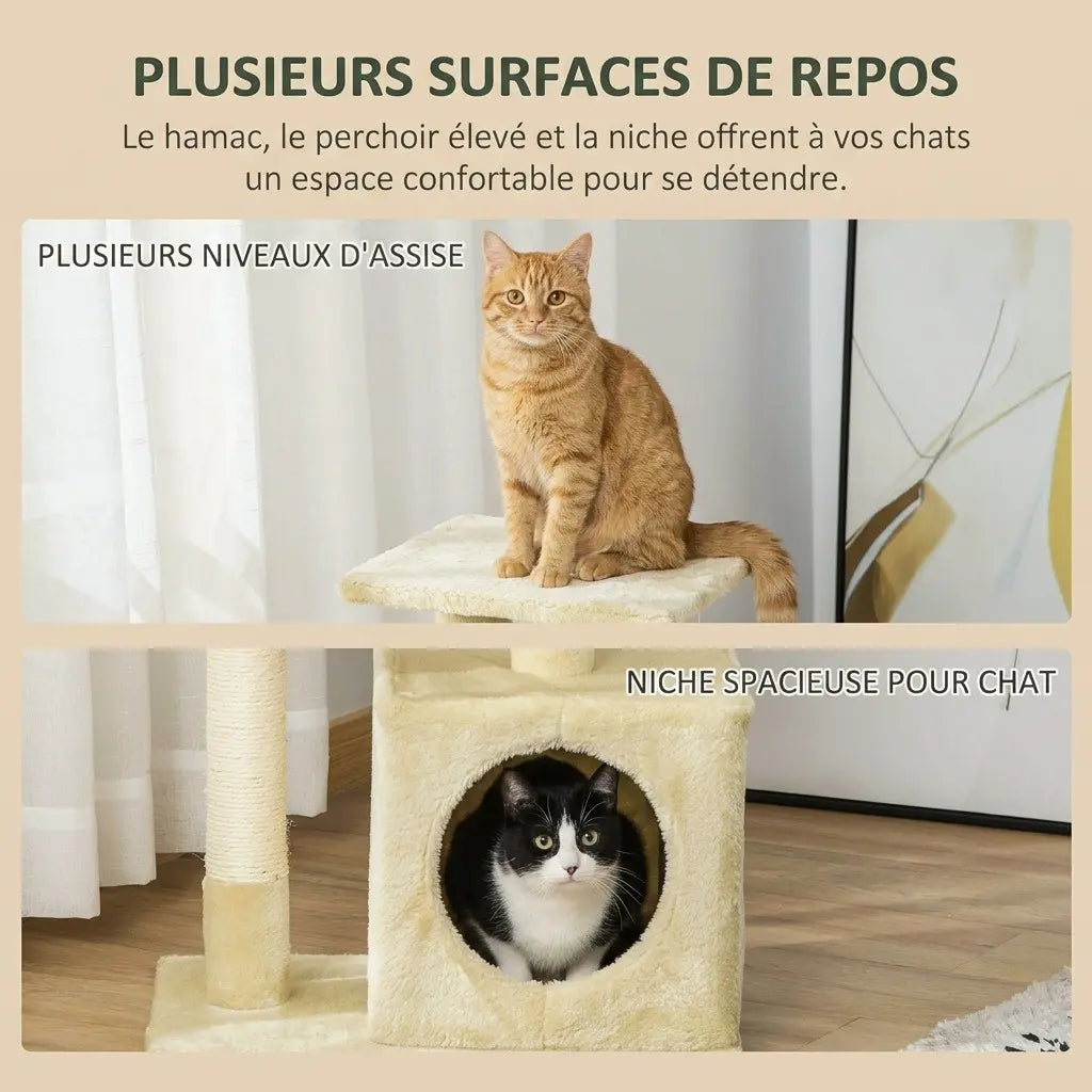 arbre à chat simple avec plusieurs surfaces de repos plateforme élevée et niche spacieuse pour chat