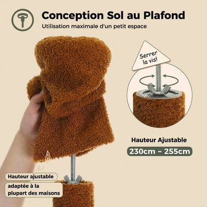 arbre à chat sol-plafond avec hauteur ajustable de 230 à 255 cm pour petit espace