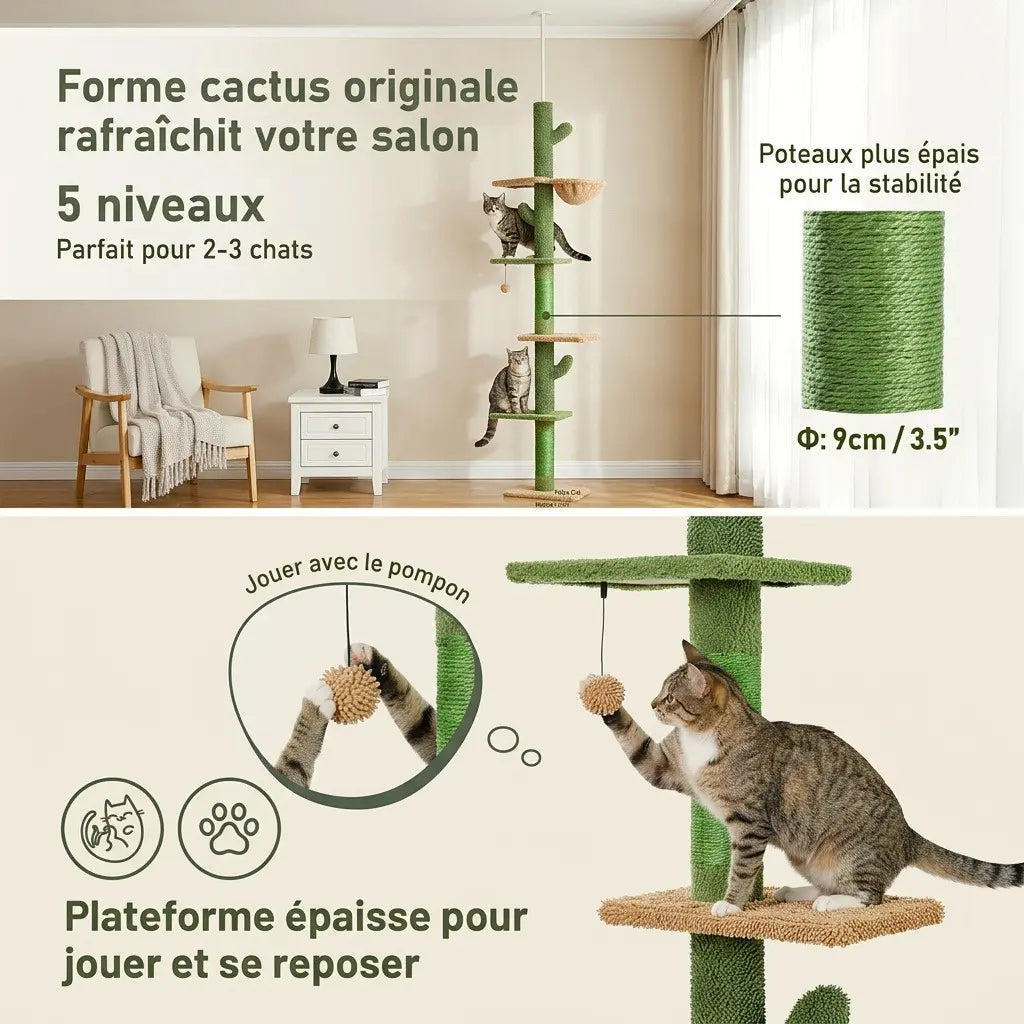 Arbre à chat soldé 5 niveaux avec poteaux renforcés en sisal, plateformes épaisses et jouet interactif