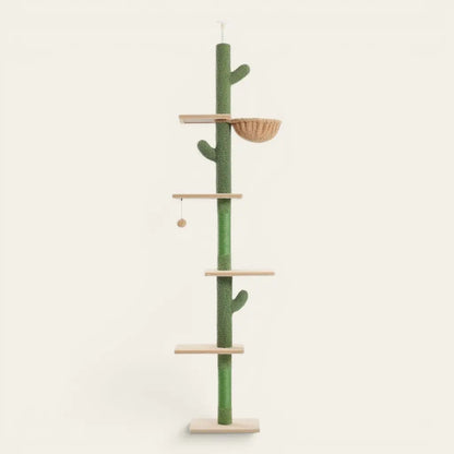 Arbre à chat soldé vertical style cactus avec plateformes de repos, jouet suspendu et hamac confortable