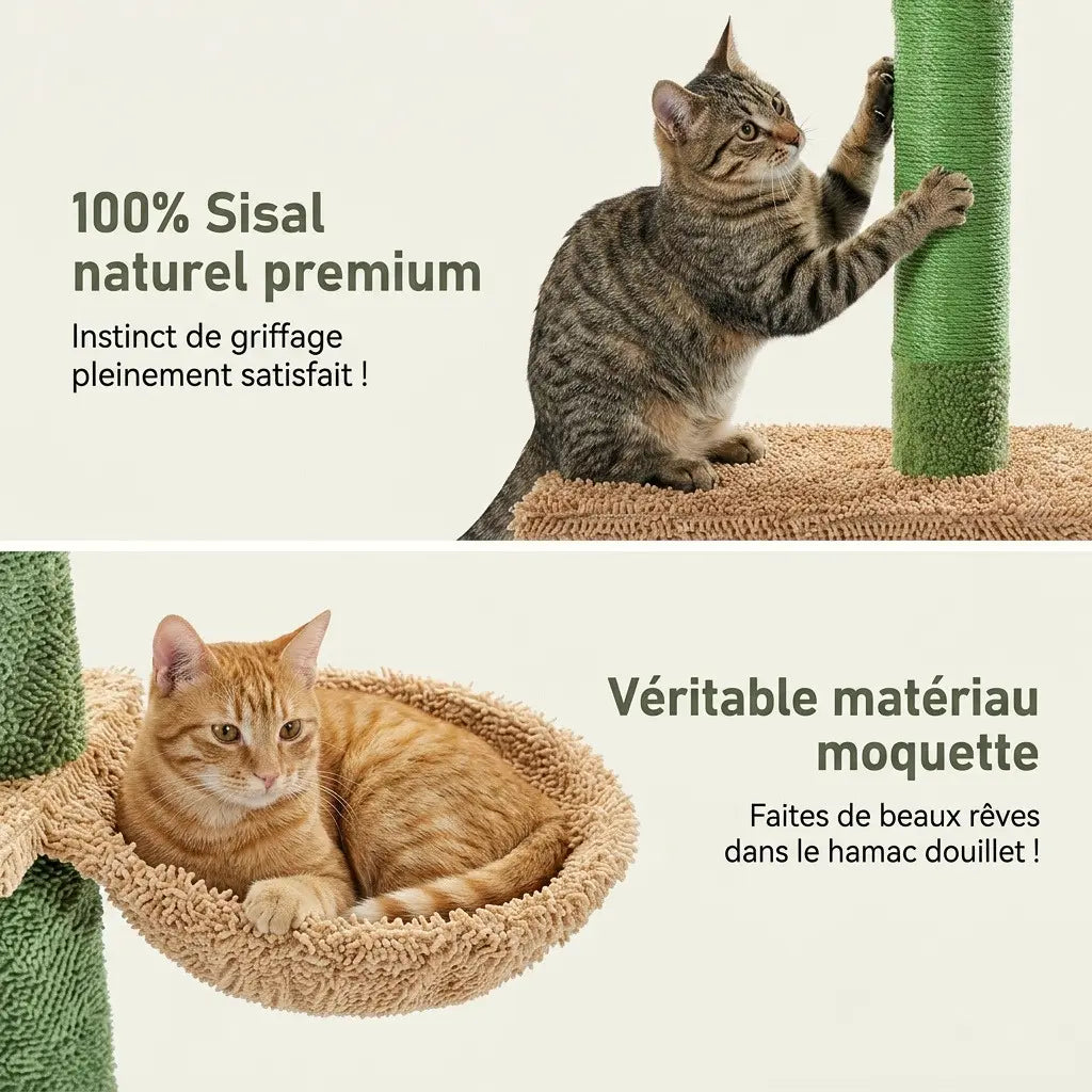 Arbre à chat soldé avec sisal naturel premium, hamac moelleux et matériaux confortables pour chats