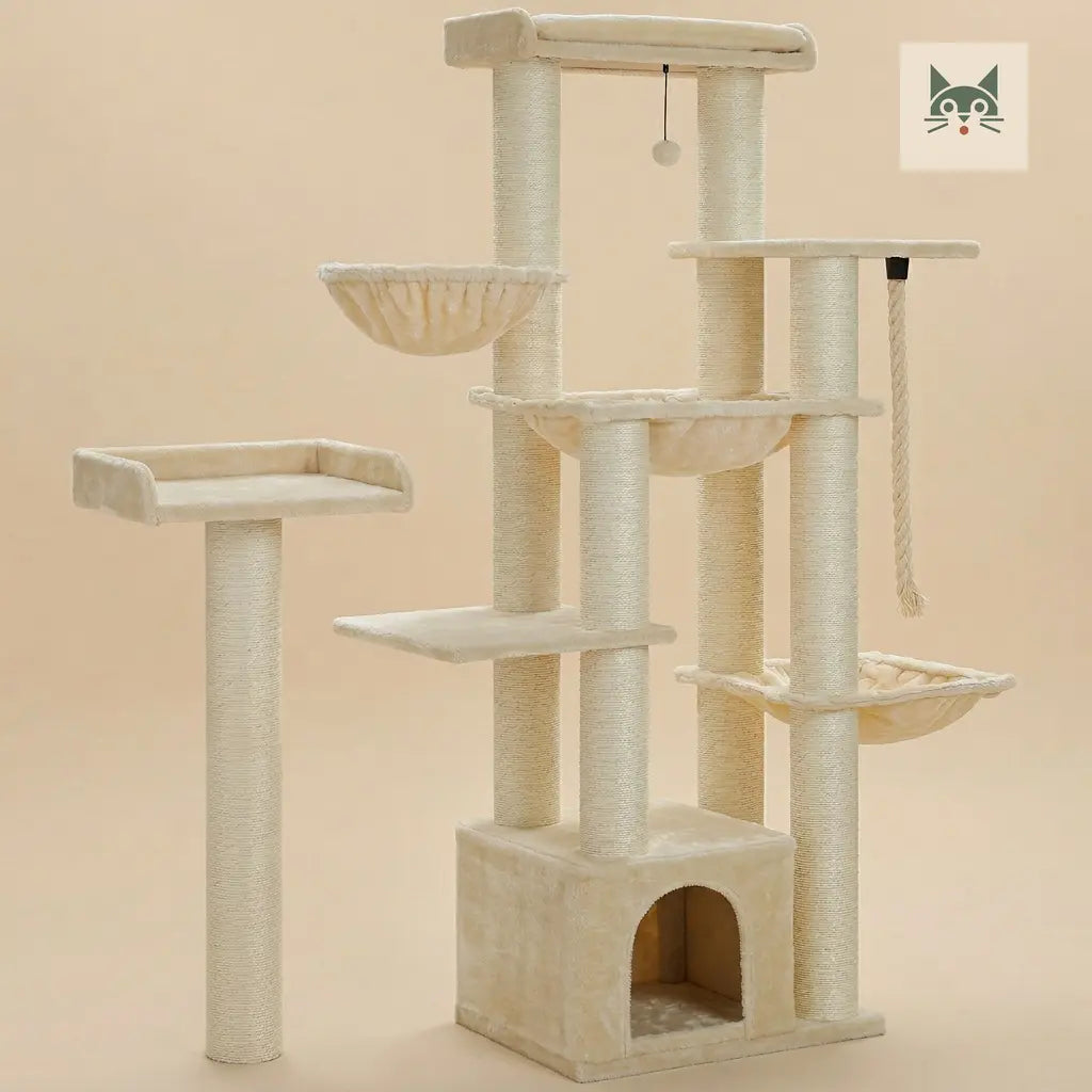 arbre à chat spécial maine coon multiniveaux avec niches, hamacs et plateformes larges pour confort optimal  