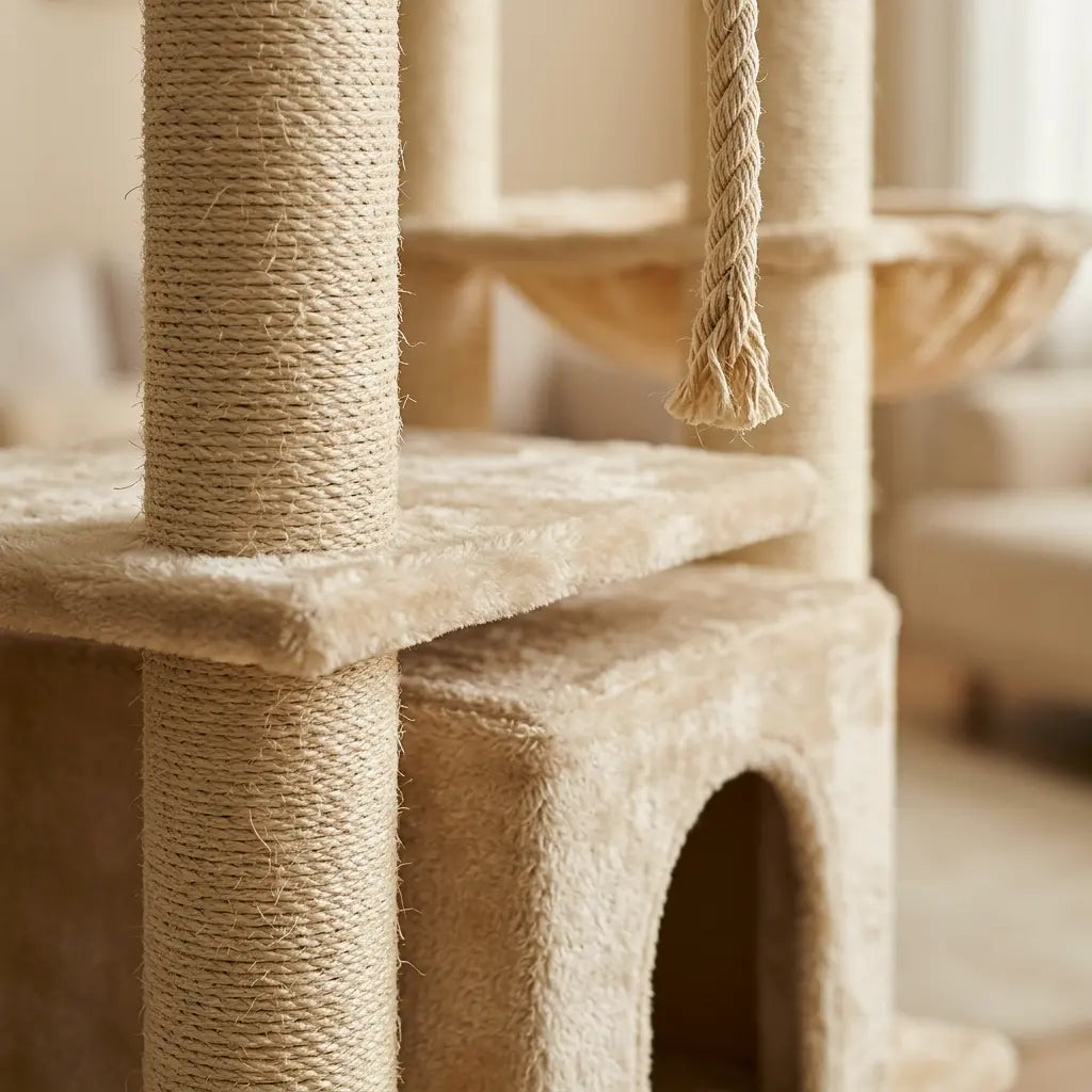 arbre à chat spécial maine coon avec poteaux en sisal épais et structure solide adaptée aux grands chats