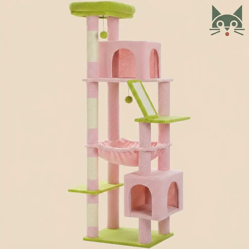 arbre à chat stable rose avec plateformes niches et hamac design moderne pour chat
