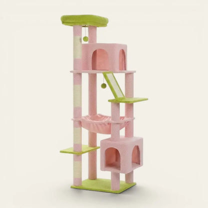 Arbre à chat stable rose avec hamac