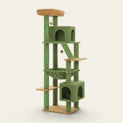 Arbre à chat stable vert avec niches