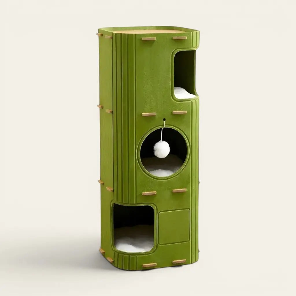 Arbre à chat ultra design au style contemporain avec niches confortables, espaces de repos élégants et finitions modernes pour un intérieur raffiné