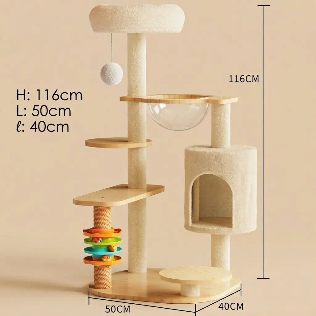 arbre à chat original avec bulle transparente niche et plateformes design pour chat