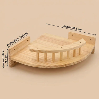 arbre à chat fixation murale avec plateforme d'angle en bois pour chat