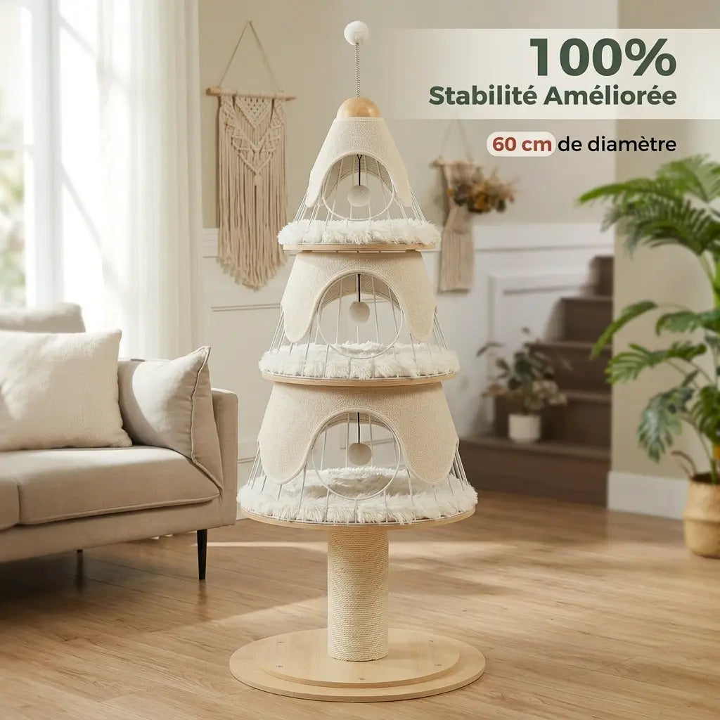 arbre à chat sapin stable avec base large de 60 cm pour une meilleure stabilité
