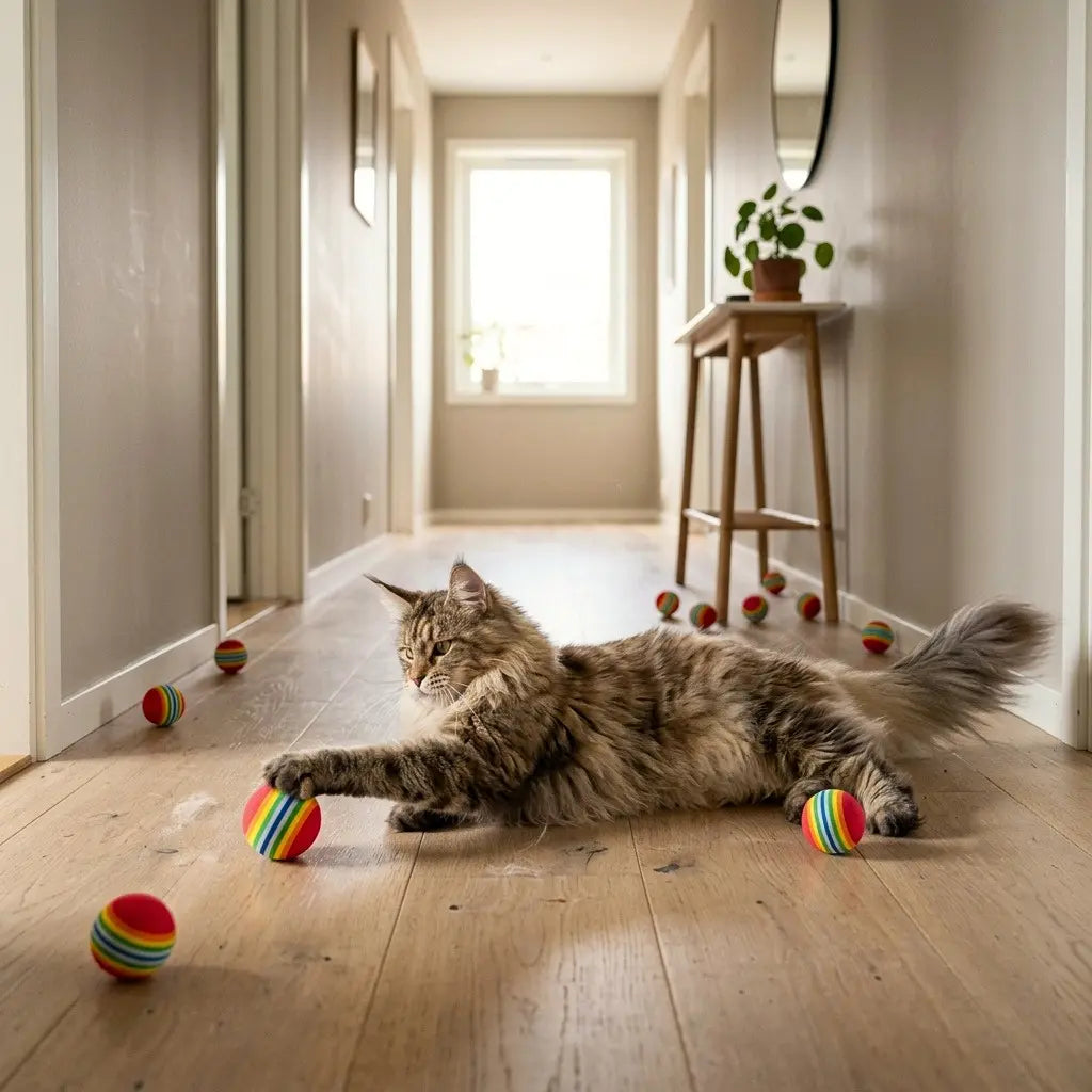 boule pour chat jeu couloir maison
