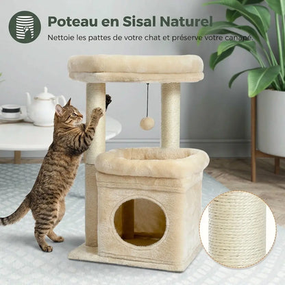 chaton arbre à chat avec poteau en sisal naturel niche et couchage supérieur