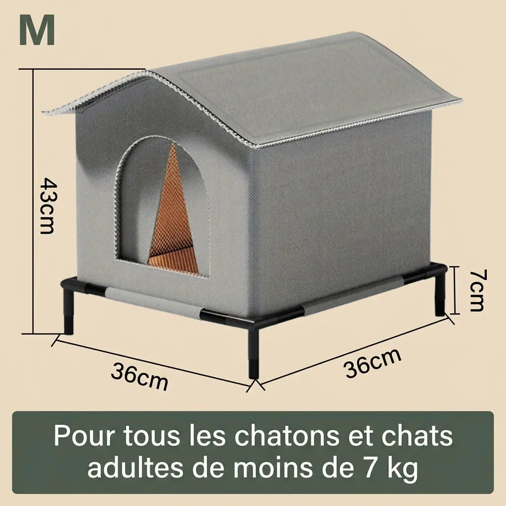 Dimensions de l’abris chat extérieur imperméable taille M offrant un espace confortable aux chats jusqu’à 7 kg.