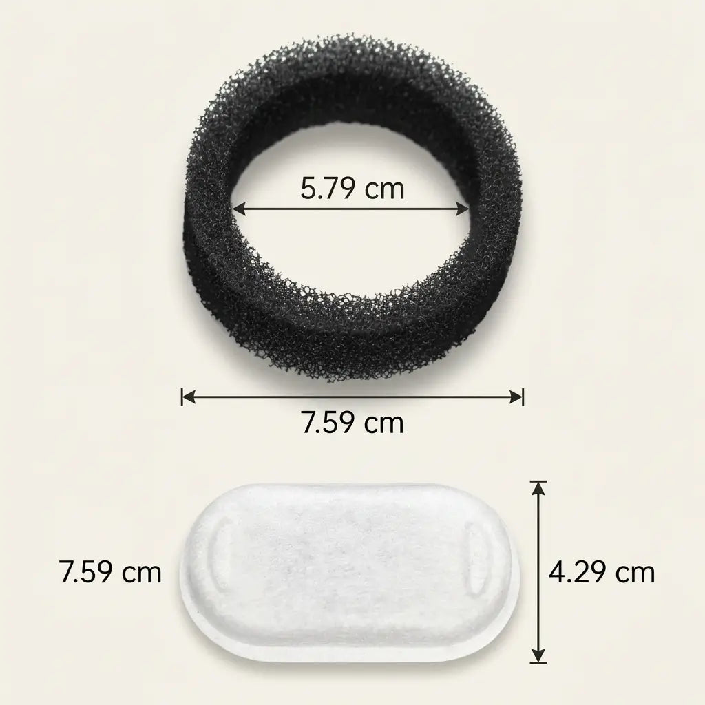 Dimensions des filtres universels de rechange avec mousse et filtre à charbon actif pour fontaine à eau en inox pour chat