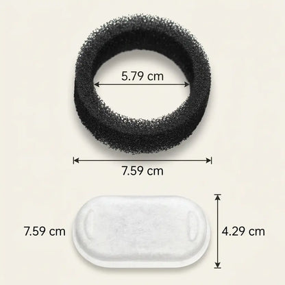 Dimensions des filtres universels de rechange avec mousse et filtre à charbon actif pour fontaine à eau en inox pour chat