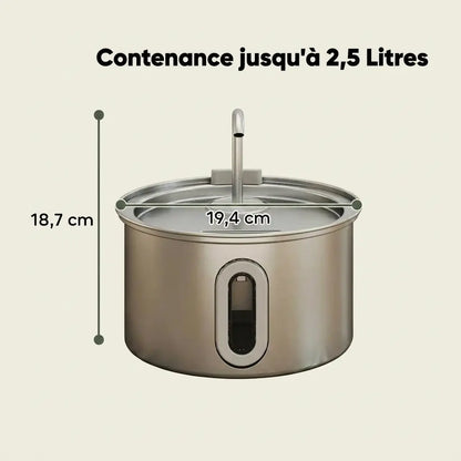 Dimensions de la fontaine à eau en inox ultra silencieuse avec une capacité de 2,5 litres