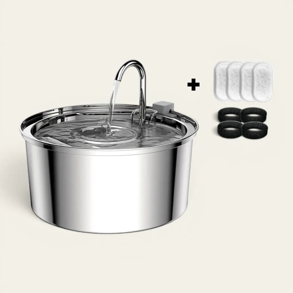 Distributeur d'eau 3,2L silencieux en acier inoxydable avec filtres de rechange et mousse filtrante pour chat