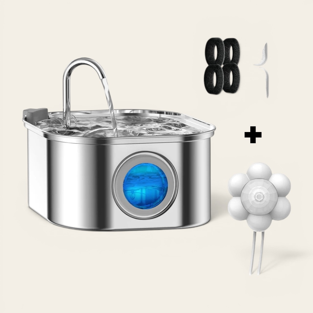 Distributeur d'eau automatique en inox 3,2L avec filtres de rechange et embout fleur pour chat