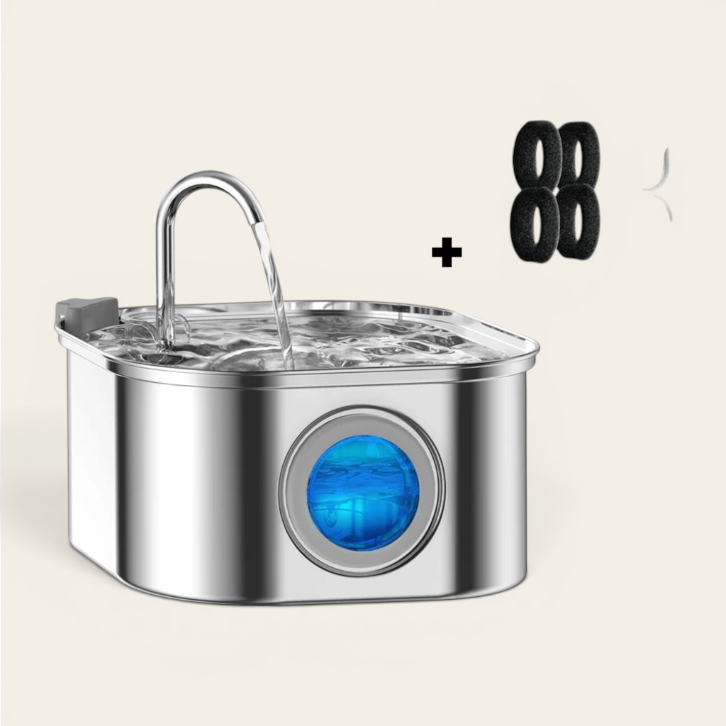 Distributeur d'eau automatique en inox 3,2L pour chat avec débit continu et fenêtre de niveau d'eau