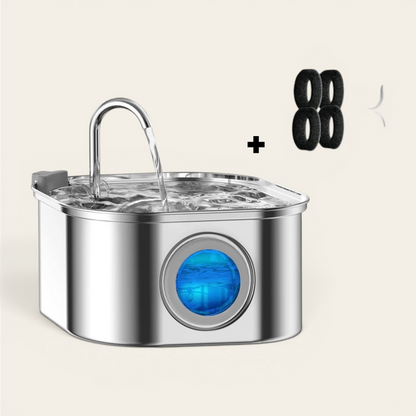 Distributeur d'eau automatique en inox 3,2L pour chat avec débit continu et fenêtre de niveau d'eau