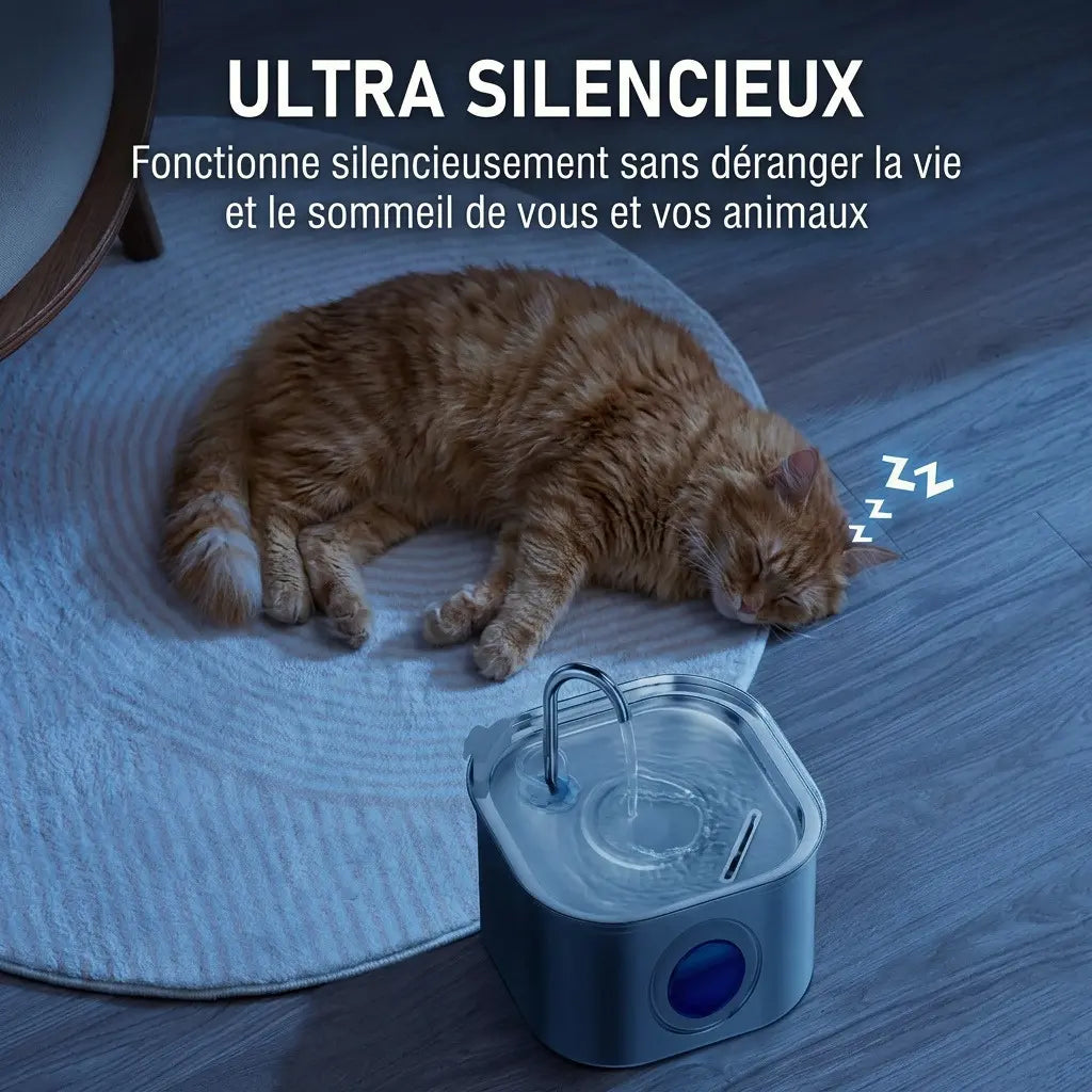 Distributeur d'eau automatique en inox 3,2 L ultra silencieux permettant au chat de dormir sans être dérangé