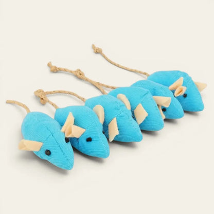 Doudou pour chat bleu en forme de souris, jouet en tissu résistant conçu pour encourager le jeu quotidien du chat.