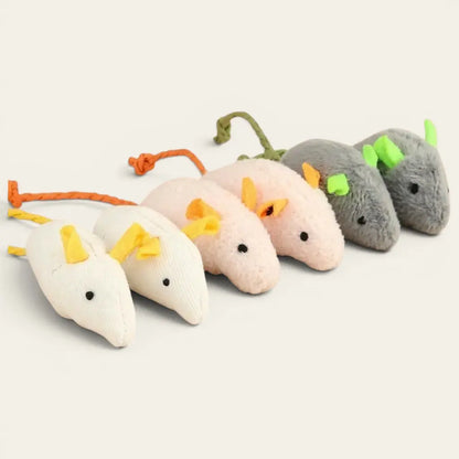 Lot de doudous pour chat en forme de souris colorées, jouets en tissu conçus pour éveiller l’instinct de chasse du chat.