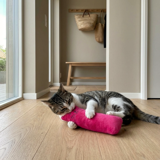 Doudou pour chaton en forme de peluche rose, jouet doux pour stimuler et apaiser les chats