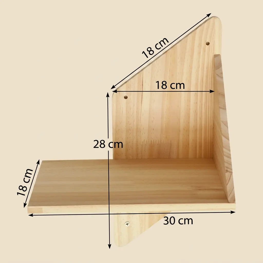 etagere murale arbre à chat support en bois angle avec dimensions detaillees