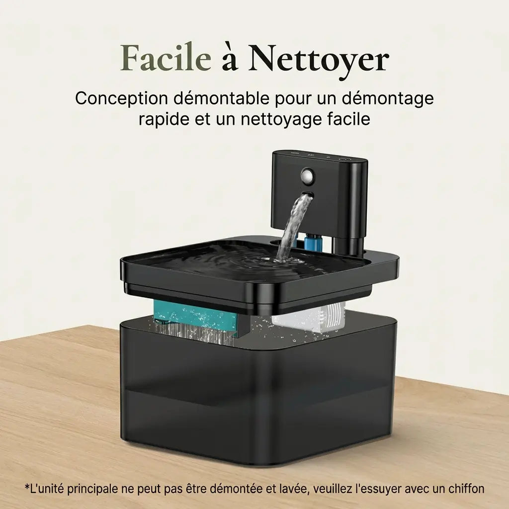 Fontaine d'eau automatique sans fil facile à nettoyer grâce à sa conception démontable