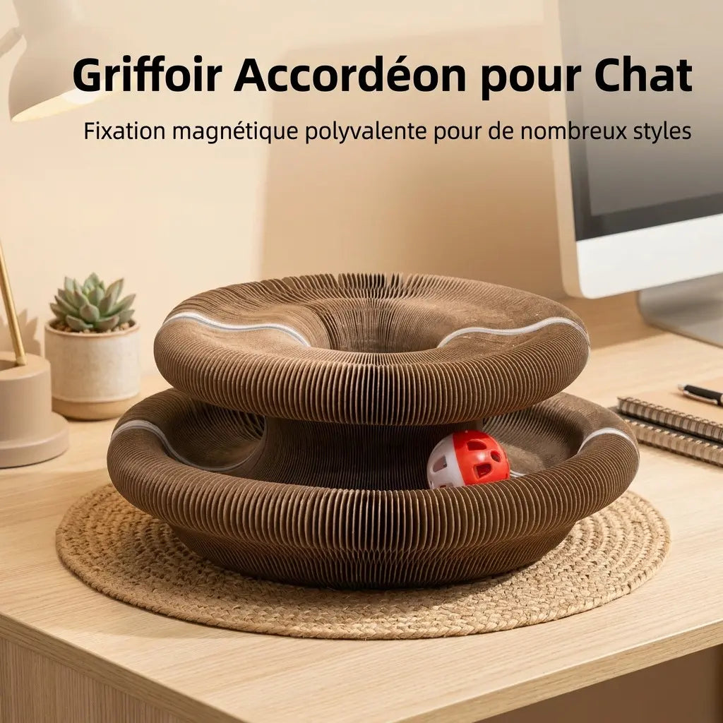 Griffoir accordéon magnétique 3-en-1 pour chat avec structure modulable