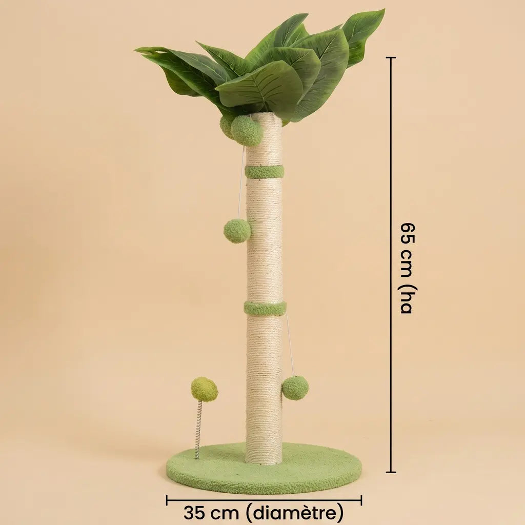 griffoir arbre a chat 65 cm avec base stable et jouets suspendus