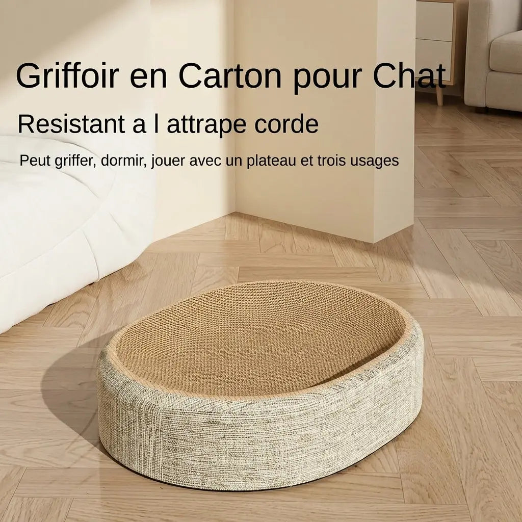 griffoir carton pour chat forme ovale avec surface large pour repos