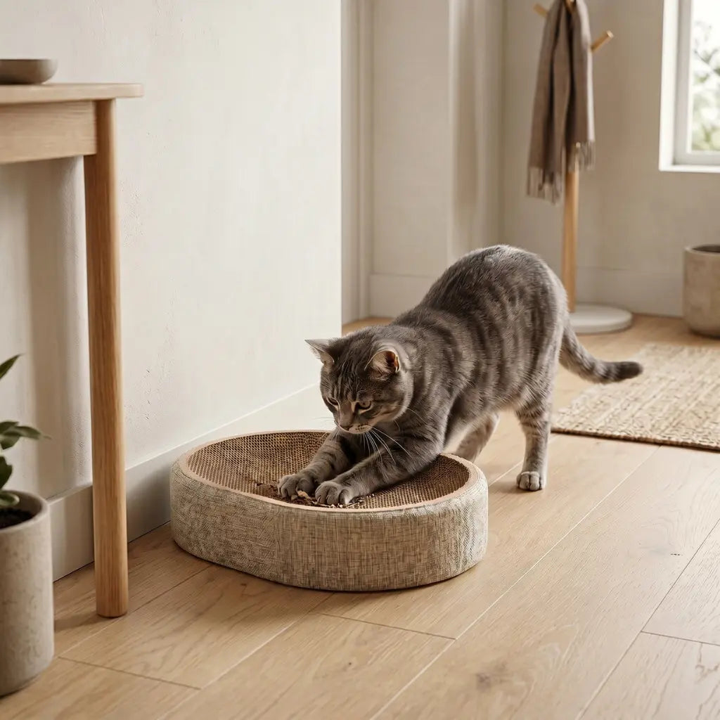 chat utilisant griffoir carton pour chat pour faire ses griffes