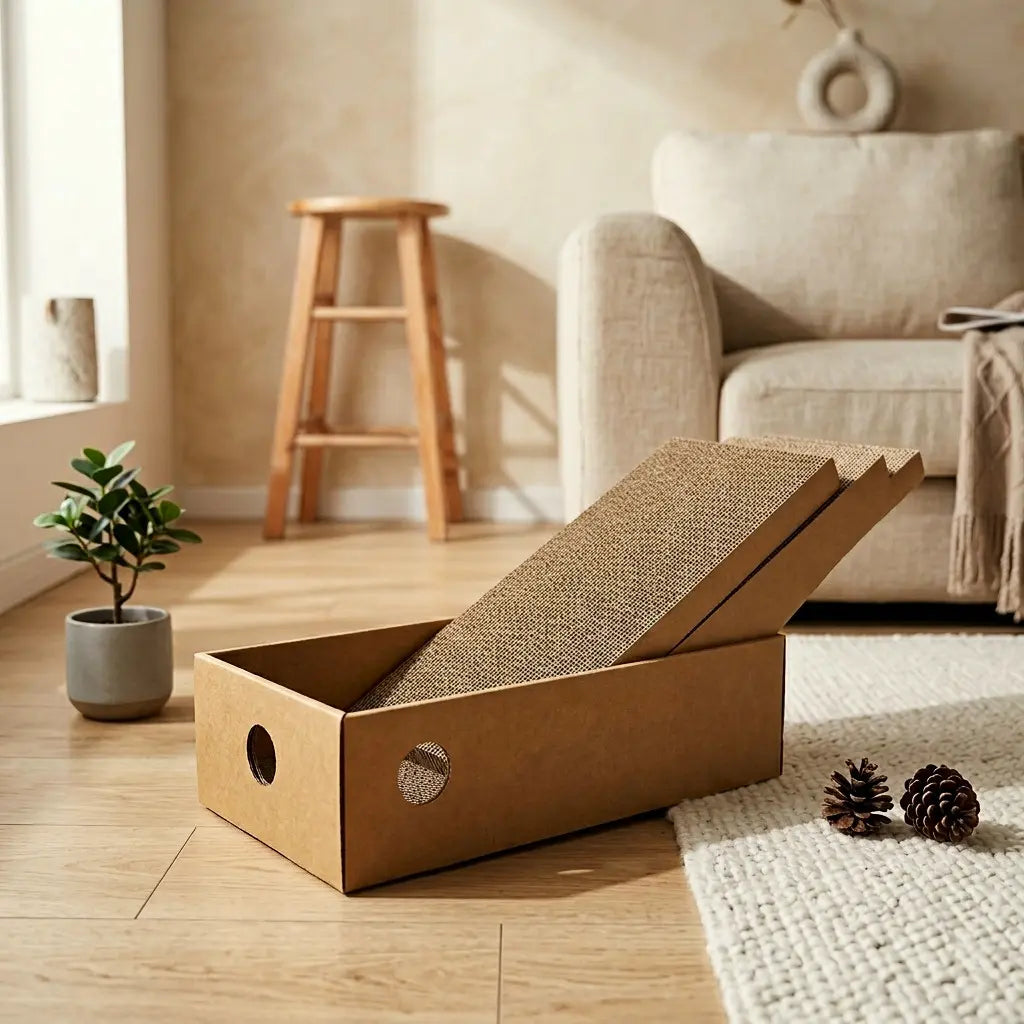 griffoir chat carton incliné avec structure en boîte pour griffer