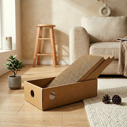 griffoir chat carton incliné avec structure en boîte pour griffer